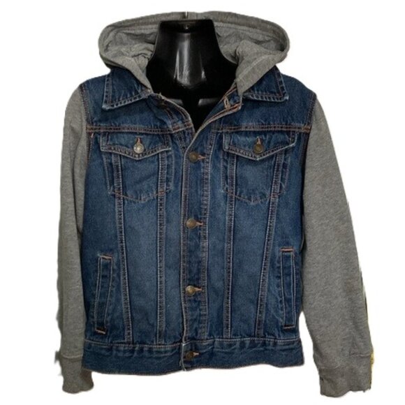 Denim Hoodie Trucker Jean Jacket Blue Gray BASIC EDITIONS Youth Unisex Large 10 - Picture 1 of 10